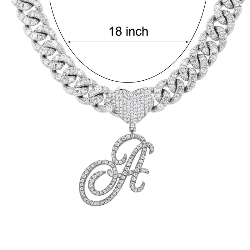 BLBLJERY A Initial Necklaces Silver Cuban Link Chain for Women Iced Out Chain with Heart Letter Pendants Custom Chain Name Necklace Hip Hop Jewelry Gift - Image 2