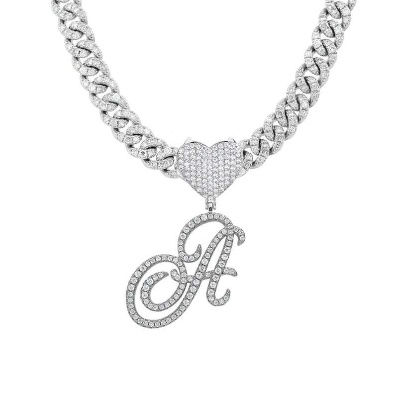BLBLJERY A Initial Necklaces Silver Cuban Link Chain for Women Iced Out Chain with Heart Letter Pendants Custom Chain Name Necklace Hip Hop Jewelry Gift - Image 1