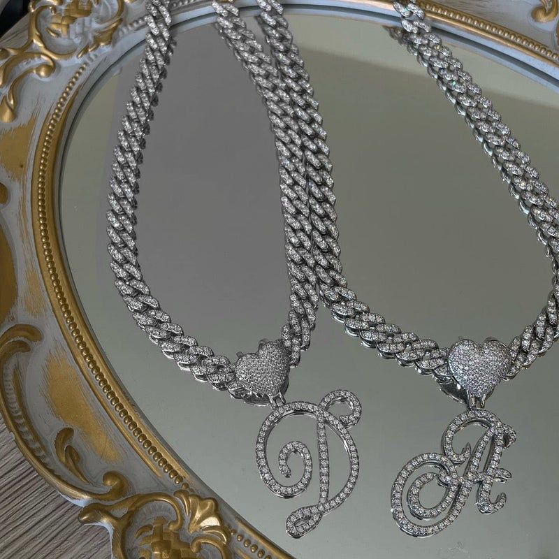 BLBLJERY A Initial Necklaces Silver Cuban Link Chain for Women Iced Out Chain with Heart Letter Pendants Custom Chain Name Necklace Hip Hop Jewelry Gift - Image 4