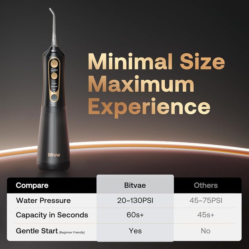 Bitvae C6 Water Dental Flosser for Teeth, Cordless Flosser for Travel with 6 Jet Tips, 3 Modes 5 intensities, IPX7 Waterproof Portable & Rechargeable Oral Irrigator Cleaner, Black - Image 3