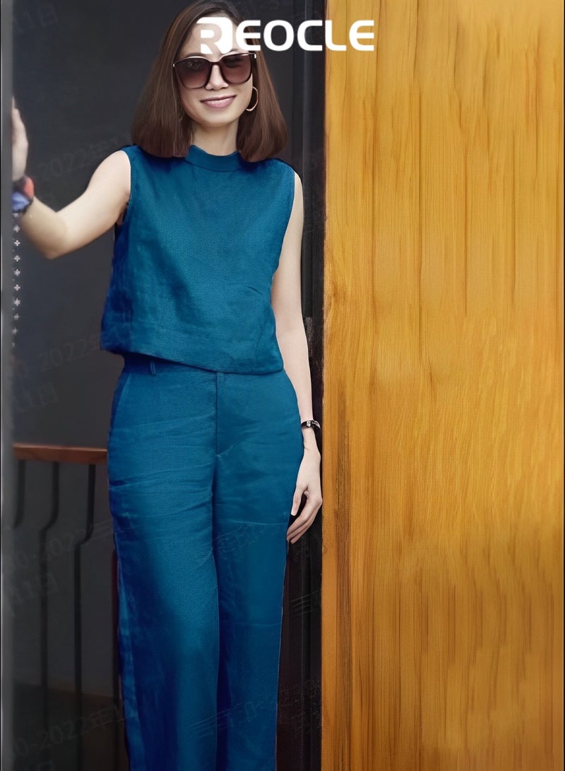 REOCLE Sleeveless Sports Casual Suit Summer New Style Women's Short Loose T-shirt Trousers Two-piece Set for Women  - Image 2