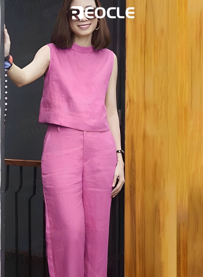 REOCLE Sleeveless Sports Casual Suit Summer New Style Women's Short Loose T-shirt Trousers Two-piece Set for Women  - Image 4