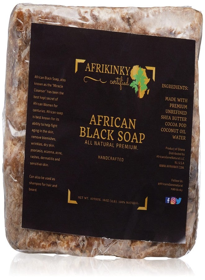 Afrikinky Premium Quality Authentic African Black Soap - Bulk 1lb Raw Organic Soap for Acne, Dry Skin, Rashes, Burns, Scar Removal, Face & Body Wash, 100% Natural Beauty Bar From Ghana Fair Trade - Image 1
