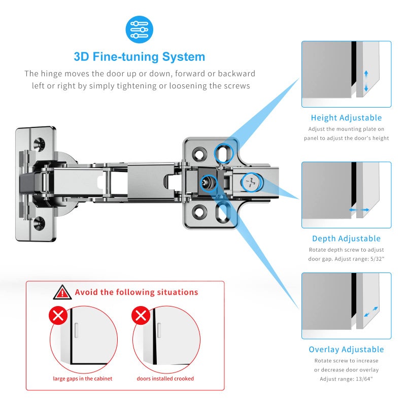 Chibery 2 Pack Frameless Full Overlay 175 Degree Soft Close Lazy Susan Hinges, Clip ON Plate, Chibery Multi-Pivot Concealed Hardware for Corner Kitchen Cabinet, Cupboard Folded, Folden Door, Closets - Image 3