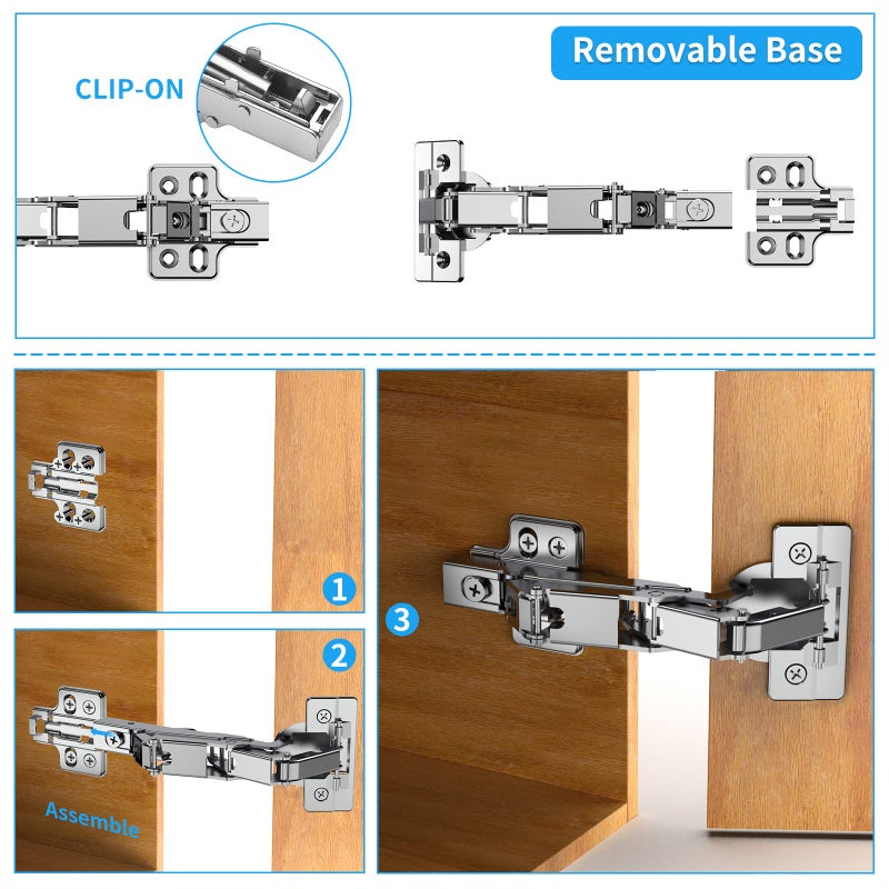 Chibery 2 Pack Frameless Full Overlay 175 Degree Soft Close Lazy Susan Hinges, Clip ON Plate, Chibery Multi-Pivot Concealed Hardware for Corner Kitchen Cabinet, Cupboard Folded, Folden Door, Closets - Image 5