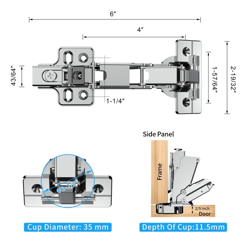Chibery 2 Pack Frameless Full Overlay 175 Degree Soft Close Lazy Susan Hinges, Clip ON Plate, Chibery Multi-Pivot Concealed Hardware for Corner Kitchen Cabinet, Cupboard Folded, Folden Door, Closets - Image 4
