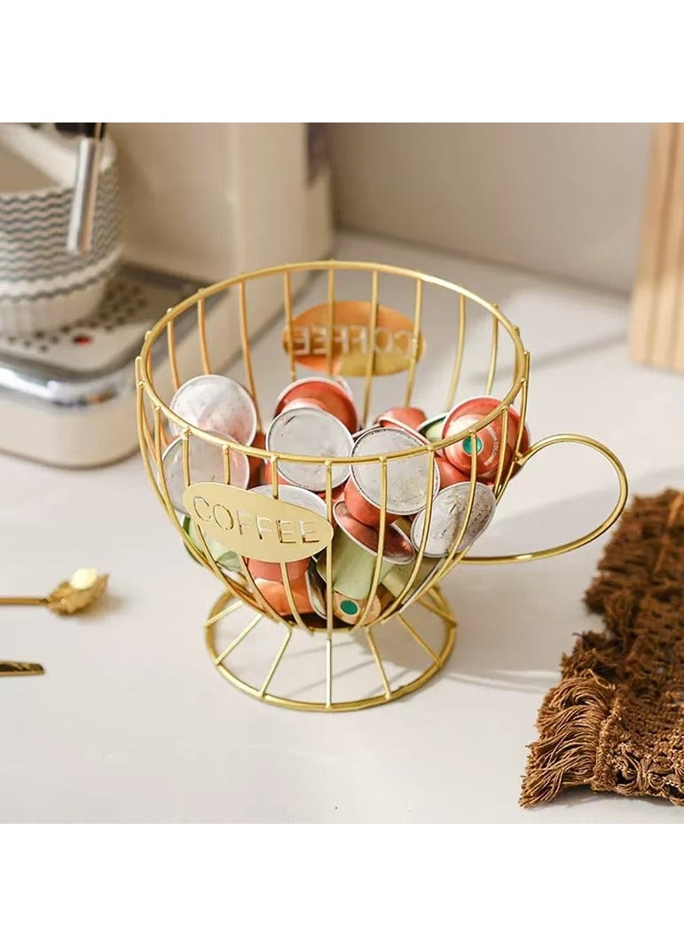 Nadrab 1PCS Coffee Pod Holder for Counter, Large Capacity Black Wire Coffee Pod Storage, Large Capacity Cup Holder, Modern Coffee Basket Decor for Kitchen Countertop Espresso Capsules - Image 1