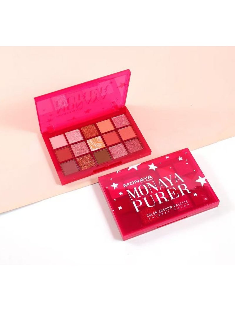 Monaya Y004 Purer Palette Shadow, Palette Long-Lasting Blendable Natural Colors, Make Up Eye Shadows, Cosmetics Gift Kit - 15 Color - Image 1