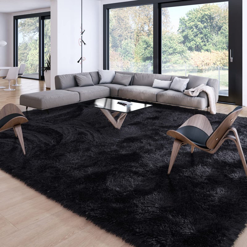 Merelax Soft Modern Indoor Large Shaggy Rug for Livingroom Bedroom Decor Aesthetic, Non-Slip Plush Fluffy Area Rugs for Boys Dorm Nursery Indoor Accent Floor Carpet 8x10Feet, Black - Image 1