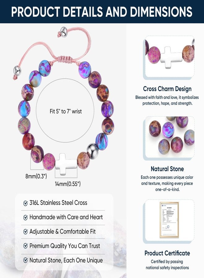 MEALGUET Easter Basket Stuffers for Teenage Girls : Cross Bracelet Emperor Stone Beads Bracelets Faith Christian Gifts Jewelry Catholic Religious Baptism Communion Easter Gift for Teens,Joshua 1 9 - Image 4