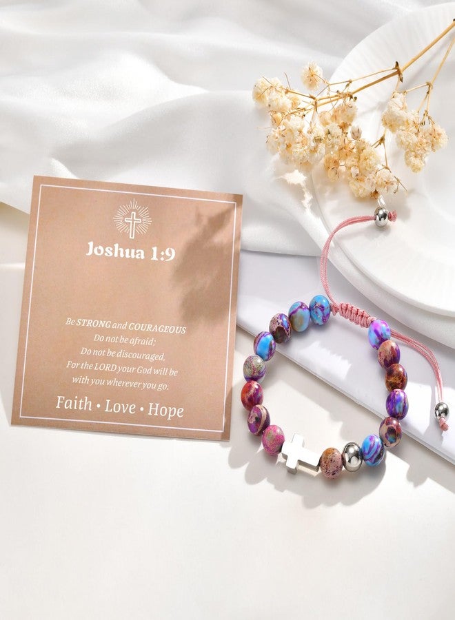 MEALGUET Easter Basket Stuffers for Teenage Girls : Cross Bracelet Emperor Stone Beads Bracelets Faith Christian Gifts Jewelry Catholic Religious Baptism Communion Easter Gift for Teens,Joshua 1 9 - Image 3