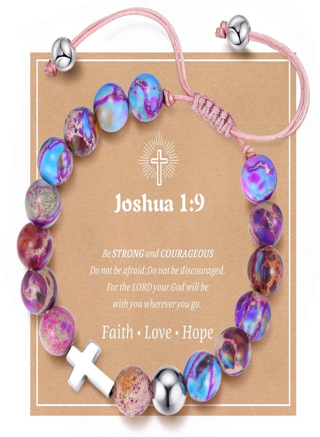 MEALGUET Easter Basket Stuffers for Teenage Girls : Cross Bracelet Emperor Stone Beads Bracelets Faith Christian Gifts Jewelry Catholic Religious Baptism Communion Easter Gift for Teens,Joshua 1 9 - Image 1
