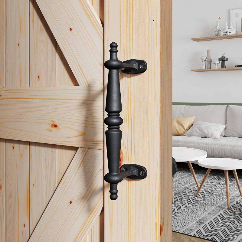 EaseLife 9 Barn Door Pull Handle Rustic Black Aluminum Grab Gate Handles Easy Install