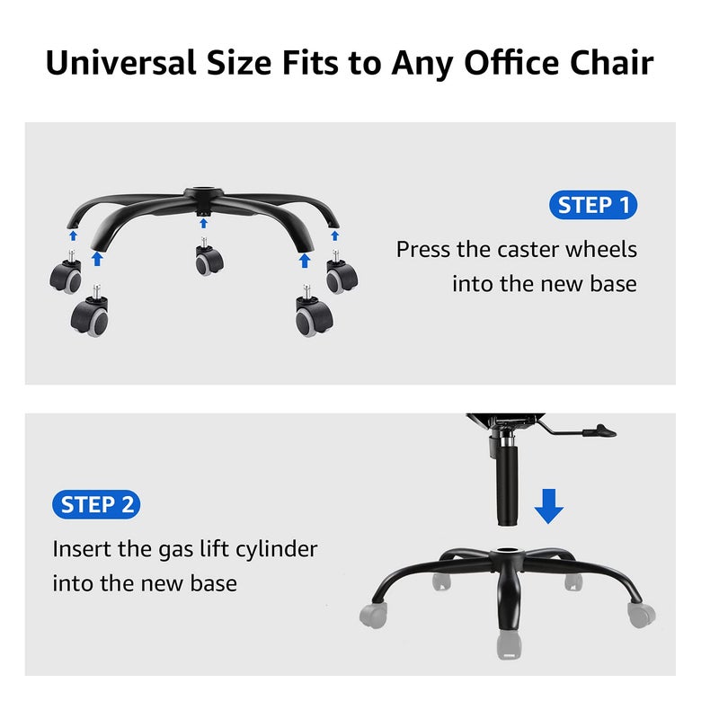 MASTERY MART Heavy Duty Office Chair Base Replacement, 2500 Lbs, 28"(70 cm), Metal Desk Chair Base Replacement Parts with Universal Gas Cylinder Hole and Casters Sockets, Matte Black - Image 4