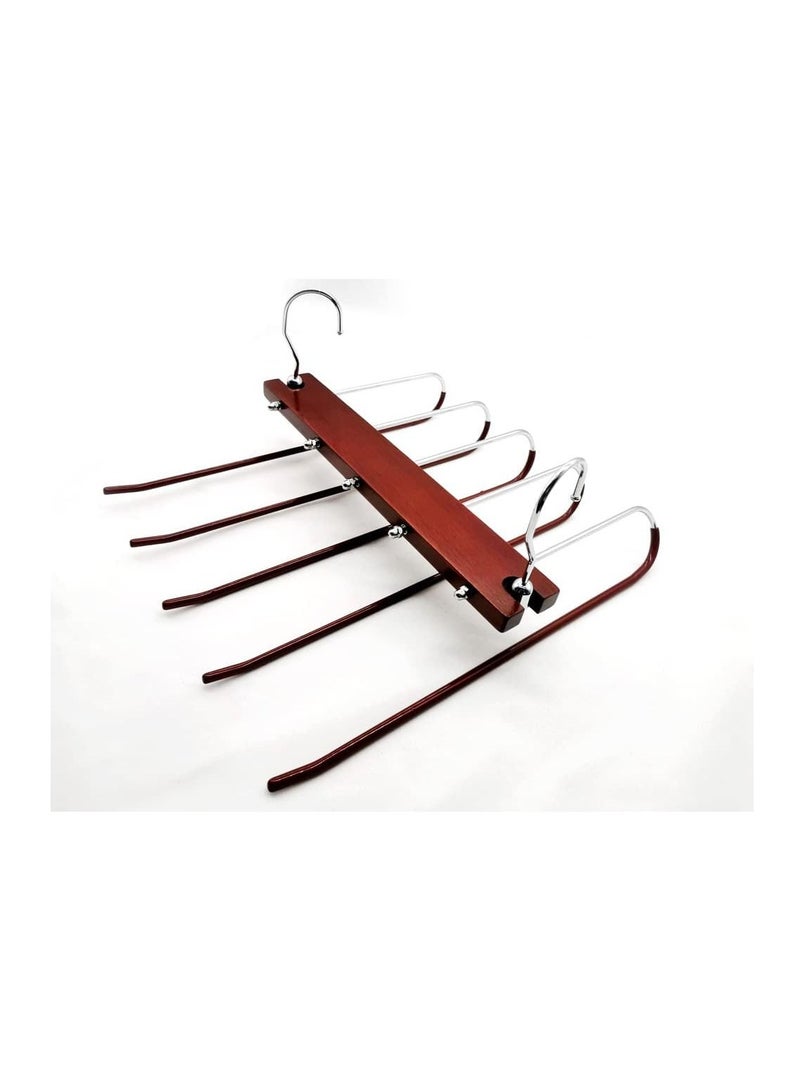 MahMir MahMir Magic Pants Hangers Space Saving Closet Hangers 5 Layers Multi Functional Pants Rack Solid Metal & Wood Heavy Duty Wardrobe Organizer Racks for Clothes Trousers Scarves Ties 2Pack Cherry  - Image 2