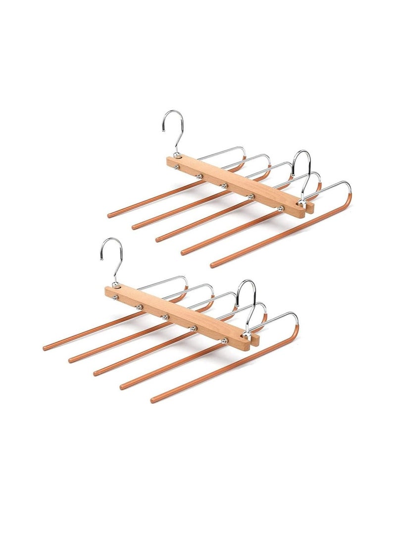 MahMir MahMir Magic Pants Hangers Space Saving Closet Hangers 5 Layers Multi Functional Pants Rack Solid Metal & Wood Heavy Duty Wardrobe Organizer Racks for Clothes Trousers Scarves Ties 2Pack Cherry  - Image 5