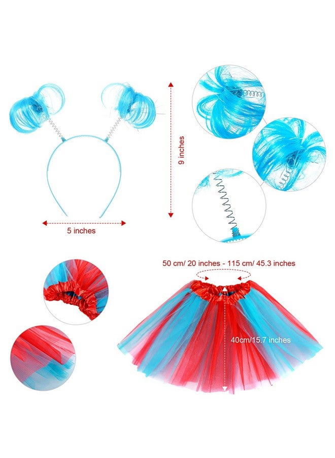 Hicarer Hicarer 4 Costume Set for Women Include Red Blue Tulle Tutu Skirt Striped Socks Stretchy Gloves Ponytails Headband(Lake Blue and Red, Small) - Image 2