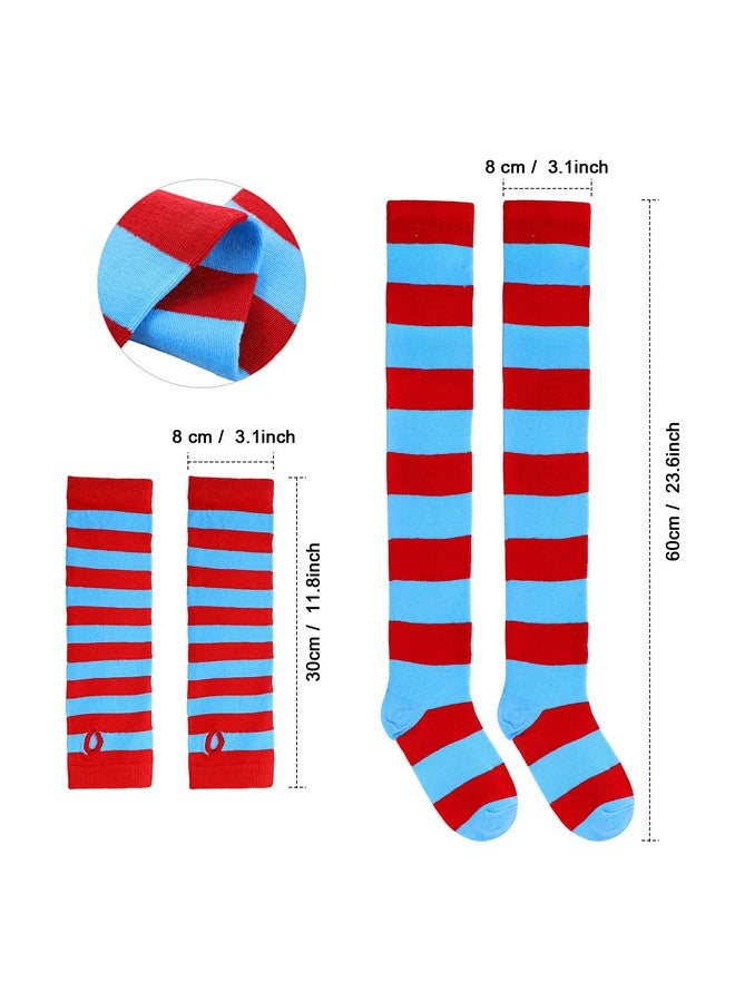 Hicarer Hicarer 4 Costume Set for Women Include Red Blue Tulle Tutu Skirt Striped Socks Stretchy Gloves Ponytails Headband(Lake Blue and Red, Small) - Image 3