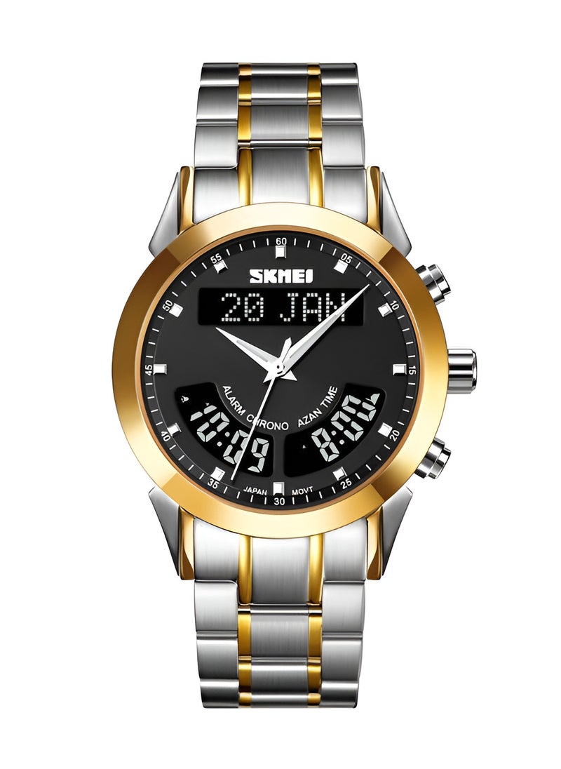 SKMEI SKMEI Digital & Analog Stainless Steel Watch – Gold & Silver  - Image 1