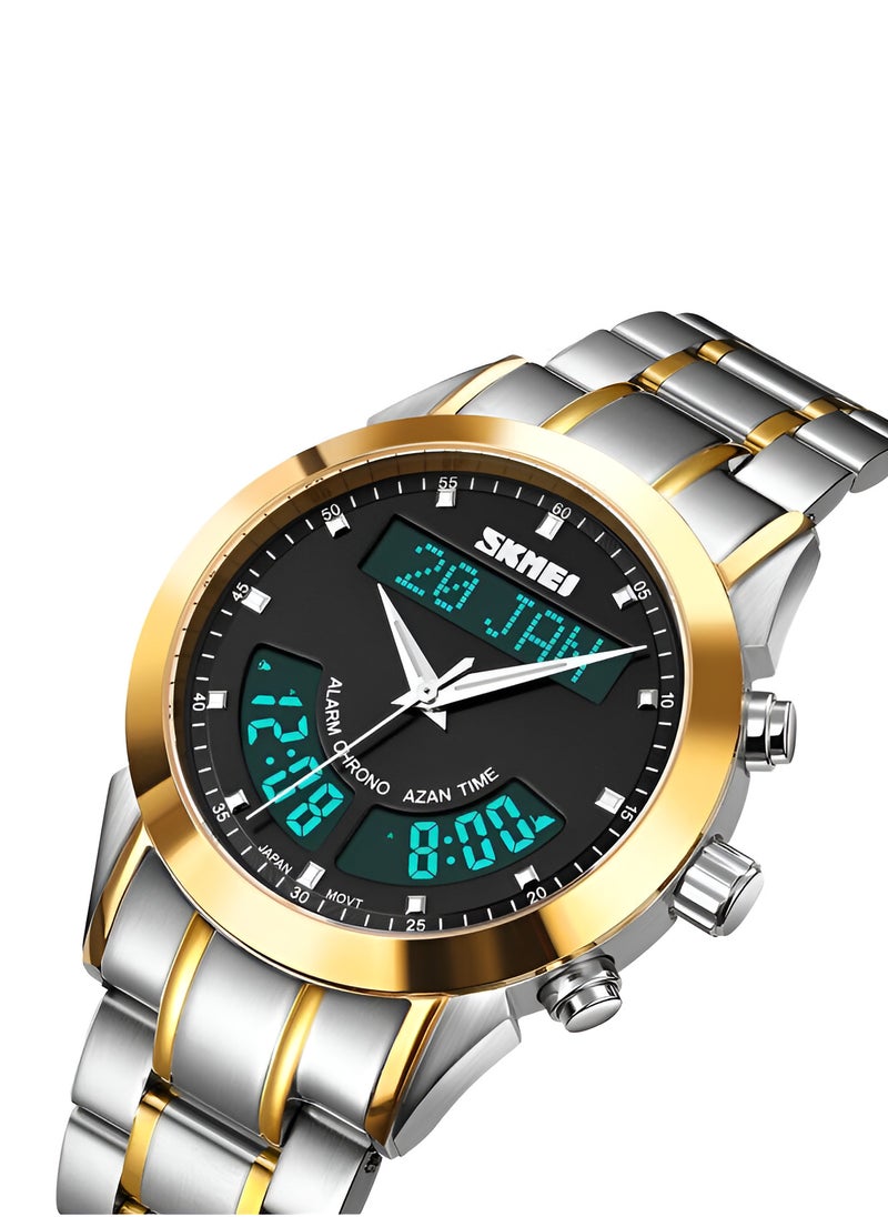 SKMEI SKMEI Digital & Analog Stainless Steel Watch – Gold & Silver  - Image 2