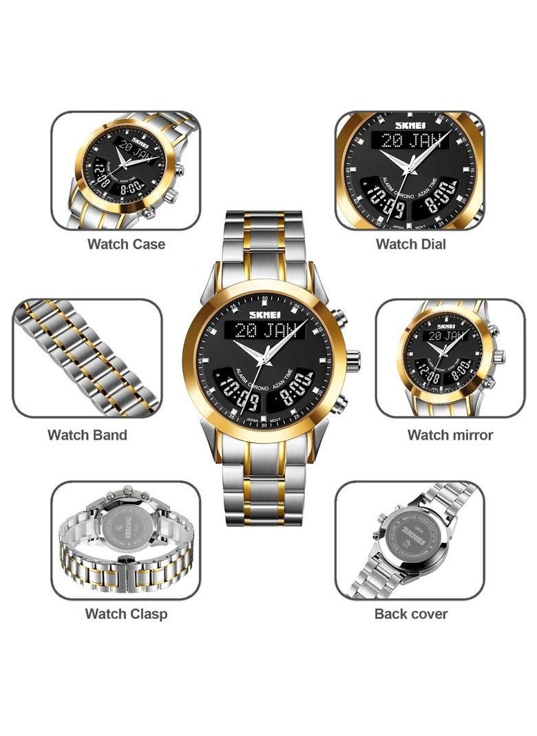 SKMEI SKMEI Digital & Analog Stainless Steel Watch – Gold & Silver  - Image 5
