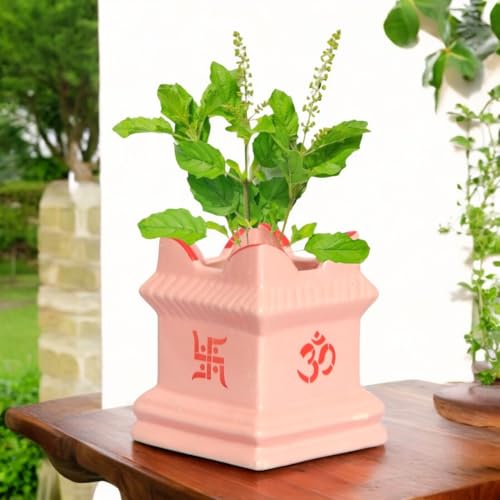 ecofynd 6 inches Tulsi Ceramic Plant Pots, Flower Pot with Drainage Hole, Decorative Modern Indoor Planters, Home Garden Decor for Living Room Bedroom Interior (Pink,CPOT016-06) - Image 1