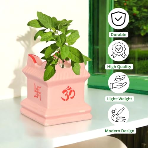 ecofynd 6 inches Tulsi Ceramic Plant Pots, Flower Pot with Drainage Hole, Decorative Modern Indoor Planters, Home Garden Decor for Living Room Bedroom Interior (Pink,CPOT016-06) - Image 4