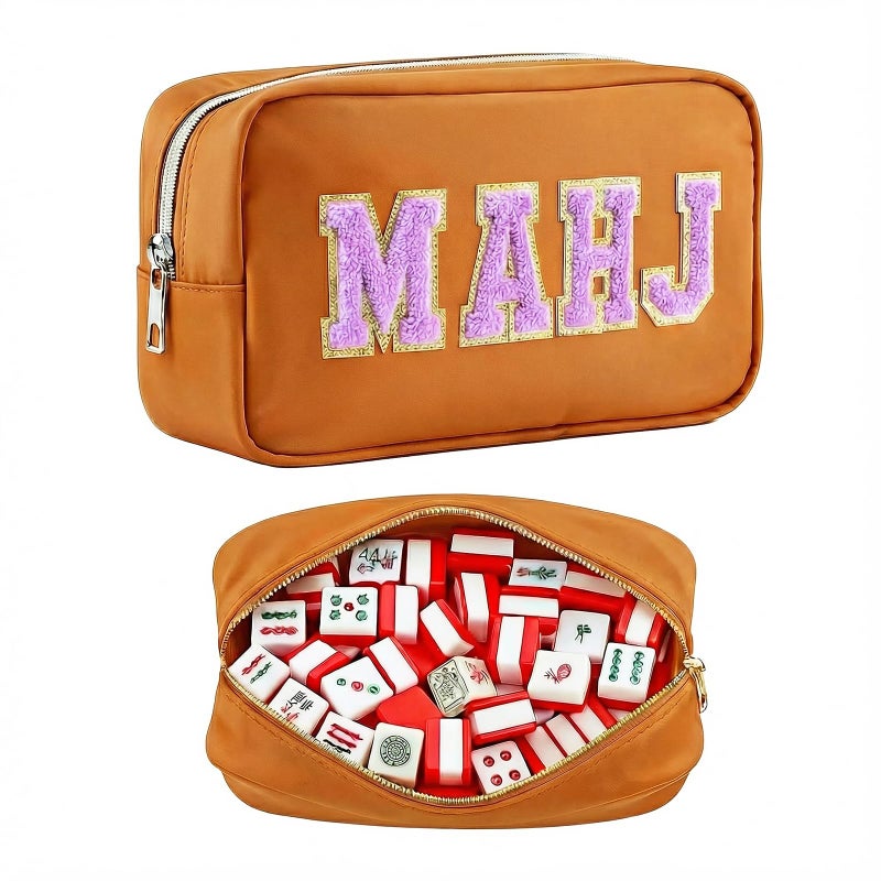 Fzkaly Mahjong Tile Bag â€“ Brown Waterproof American Mahjong Case for 166 Standard Tiles, Portable Empty Zipper Carrying Bag for Game Night & Travel (Bag Only) - Image 1