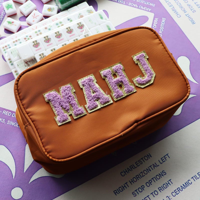 Fzkaly Mahjong Tile Bag â€“ Brown Waterproof American Mahjong Case for 166 Standard Tiles, Portable Empty Zipper Carrying Bag for Game Night & Travel (Bag Only) - Image 3