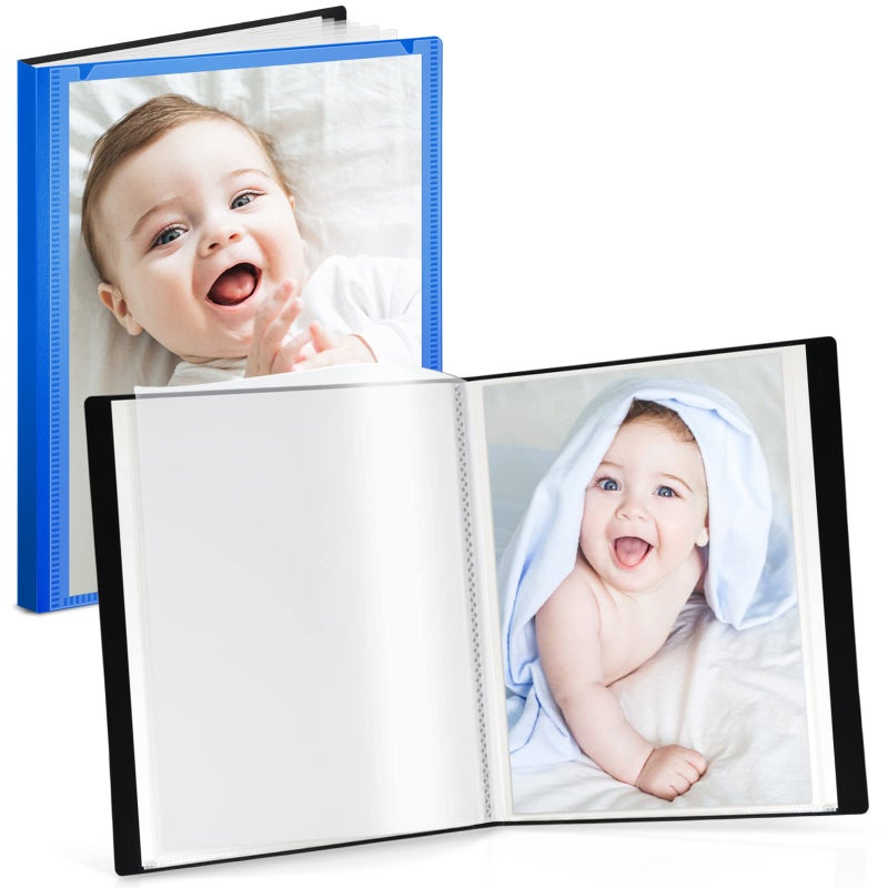CRANBURY Small Photo Album 5x7 Blue 2Pack Plastic Photo Book 24 Pockets Show 48 Pictures Mini Picture Binder with Customizable Album Cover 5 x 7 Clear Sleeves