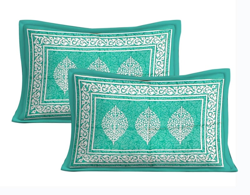 Monique Premium 100 Cotton Rajasthani Jaipuri Traditional Queen Size Double Bedsheet with 2 King Size Pillow Covers BUTABATIKSea Green - Image 3