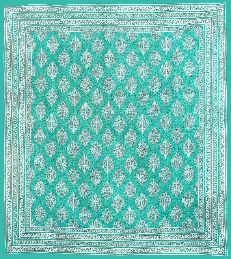 Monique Premium 100 Cotton Rajasthani Jaipuri Traditional Queen Size Double Bedsheet with 2 King Size Pillow Covers BUTABATIKSea Green - Image 4