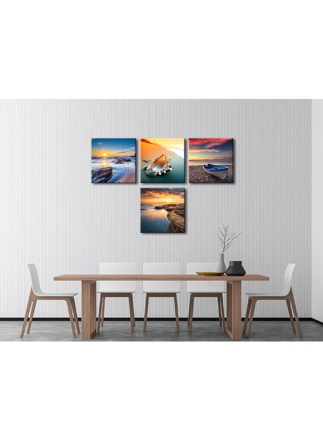 Pyradecor Large Sunset Sea Beach Modern Seascape Pictures Paintings on Canvas Wall Art 4 Panels Giclee Prints Artwork for Living Room Bedroom Home Office Decorations - Image 5