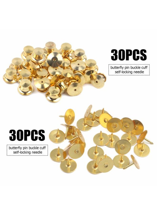 Aylifu Tie Tacks and Clutch Backs Set, 30 Pieces Metal Pin Backs Locking Pin Keepers with 30 Pieces 10mm Tie Tacks Blank Pins (Gold)- No Tool Required - Image 2