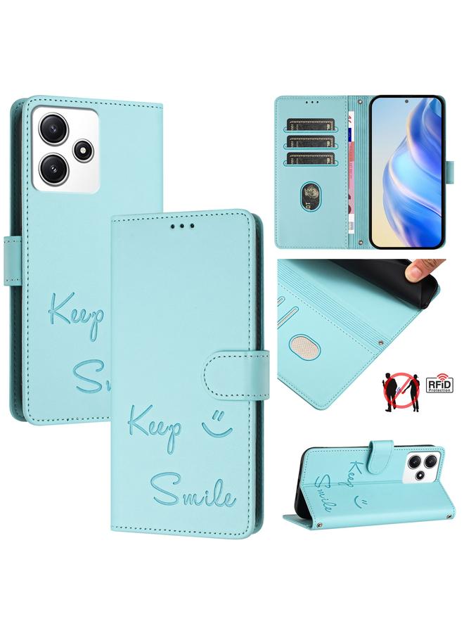 erorex Case For Redmi 12 5G Global / India Smile Embossing RFID Leather Phone Case - Image 1