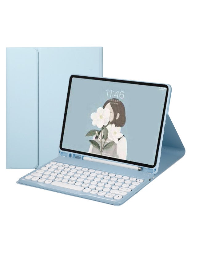 For IPad Wireless Bluetooth Touch Keyboard 110.9.7 round Hat Air5 Wonderful Control Mini6 Leather M4-Color:Sky Blue Leather Case + Keyboard (Regular)-Product Type:iPad Mini 4/5 Generations - Image 1