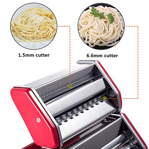Shule Pasta Maker Machine Stainless Steel Adjustable Pasta Roller and Cutter for Tagliattelle Linguine Lasagna Noodles, Classic Red - Image 3