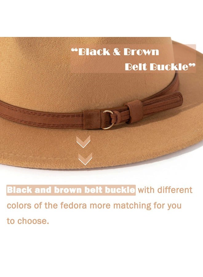 Lisianthus Men & Women Vintage Wide Brim Fedora Hat with Belt Buckle Camel 56-58cm - Image 2