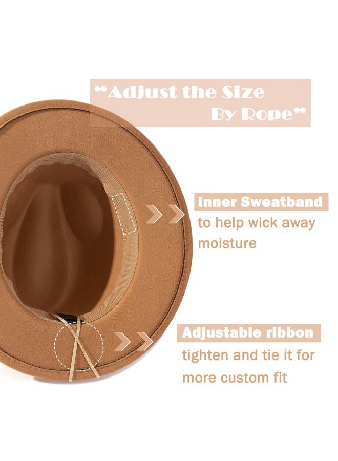 Lisianthus Men & Women Vintage Wide Brim Fedora Hat with Belt Buckle Camel 56-58cm - Image 4