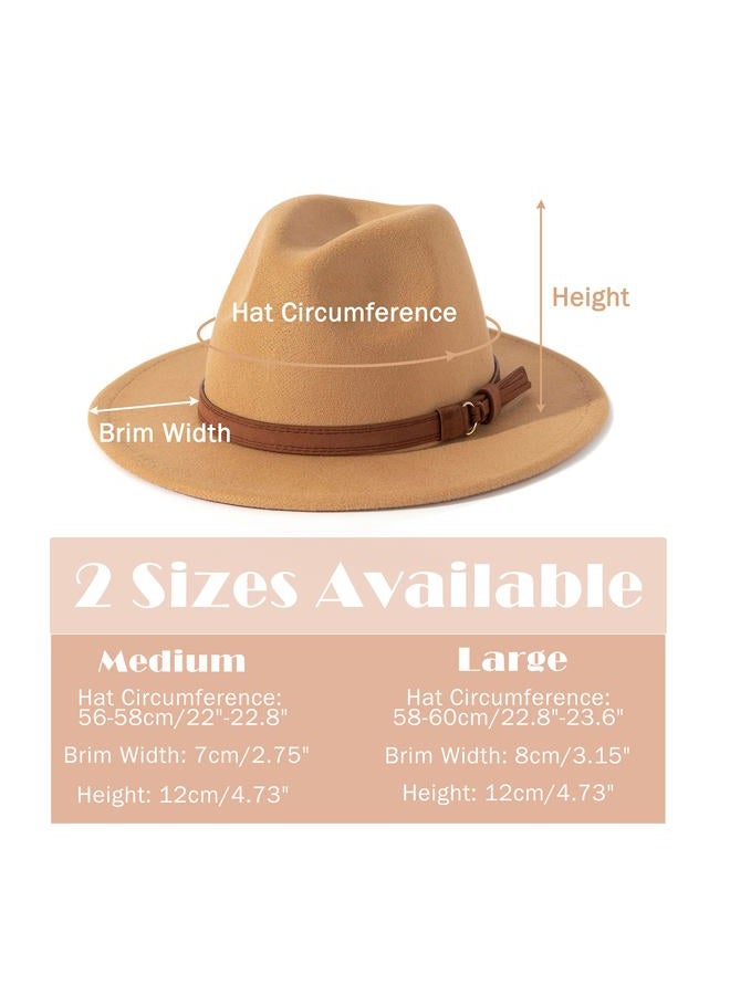 Lisianthus Men & Women Vintage Wide Brim Fedora Hat with Belt Buckle Camel 56-58cm - Image 3