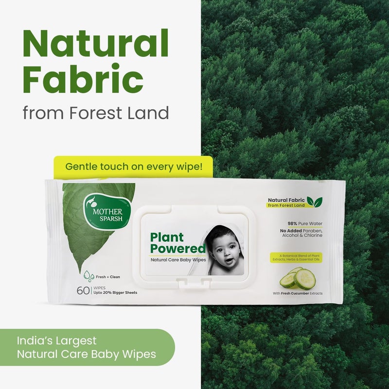 Mother Sparsh Plant Powered Natural Care Baby Wipes - 60 Pcs (Pack of 8) - Cucumber Extract - Image 2