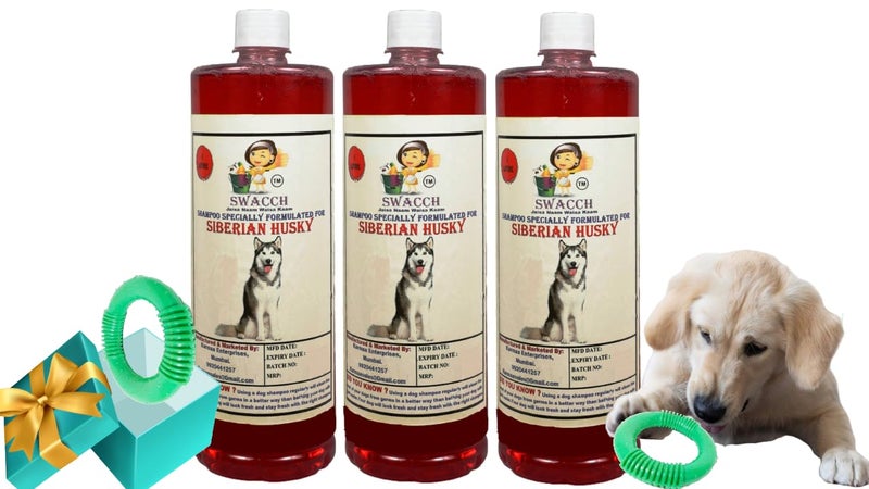 swacch Shampoo | Puppy Safe Shampoo | Siberian Husky Dog Shampoo 1 Litre Pack of 3 Jasmine + | O PVC Ring Rubber Chew Toy | Teething Chew Toy I Dental Teething I Durable I Combo Pack - Image 1