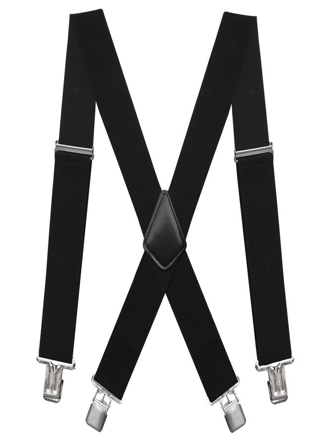 Fasker Mens Suspenders X-Back Wide Adjustable Solid Straight Heavy Duty Clip Suspenders for Men Women, 01 Black(2 inch wide) - Image 1