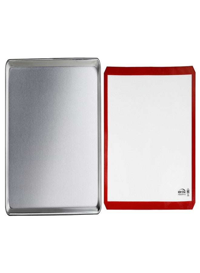 نيو ستار فود سيرفيس مجموعة صواني خبز من الألومنيوم عيار 18 وحصيرة خبز من السيليكون من نيو ستار فود سيرفيس التجارية، مقاس 18 × 26 بوصة (حجم كامل) - Image 2