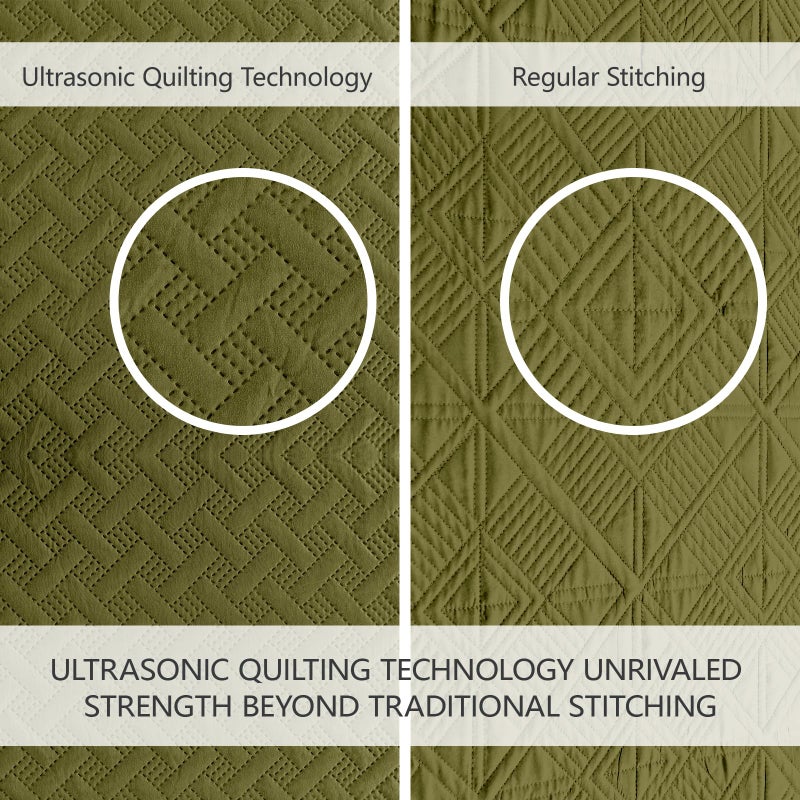 FLYMME Quilts Queen Size,Lightweight Olive Green Bedspreads,Basket Weave Pattern,Ultra Soft Microfiber Bed Coverlet 3 Pieces for All-Seasons (1 Quilt,2 Shams) - Image 3