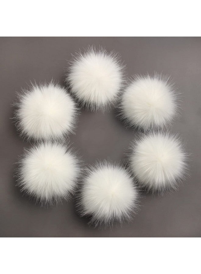 LFOUVRE Pack of 6 Faux Fox Fur Pompoms 3.9inch/10CM Furry Pom Pom Ball with Elastic Loop Knitting Crafts Hat Charm Accessories (White) - Image 2