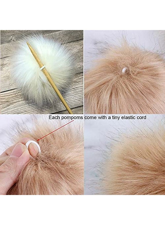 LFOUVRE Pack of 6 Faux Fox Fur Pompoms 3.9inch/10CM Furry Pom Pom Ball with Elastic Loop Knitting Crafts Hat Charm Accessories (White) - Image 3