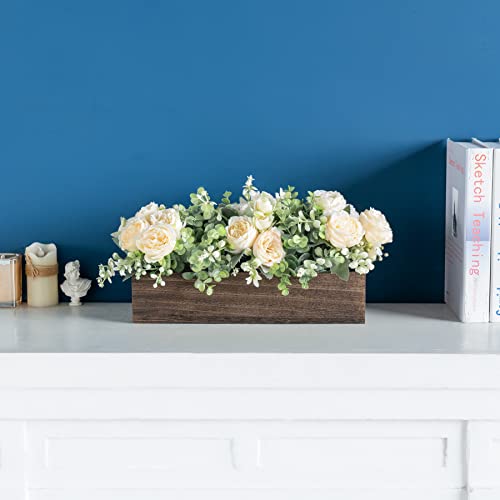 Dahey Centerpiece Table Decorations for Dining Room Farmhouse Table Centerpieces Decor Wood Tray with 3 Artificial Flowers and 2 Eucalyptus for Living Room Kitchen Table, 14.1" x 4.7" x 3.1" - Image 4