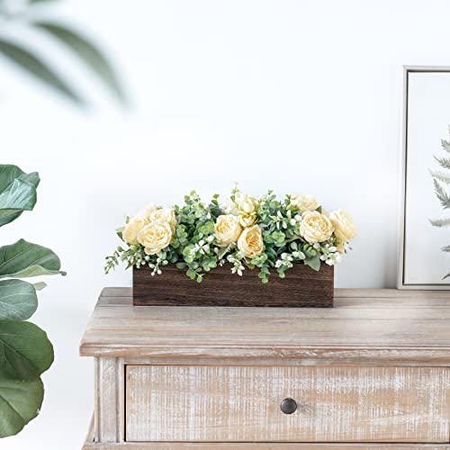 Dahey Centerpiece Table Decorations for Dining Room Farmhouse Table Centerpieces Decor Wood Tray with 3 Artificial Flowers and 2 Eucalyptus for Living Room Kitchen Table, 14.1" x 4.7" x 3.1" - Image 3