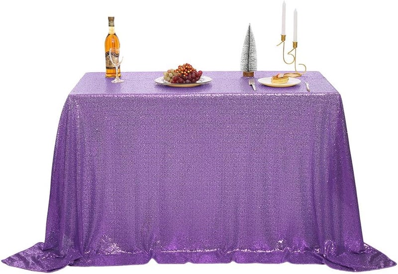 nanbowang Sequin Tablecloth - Light Purple Table Cloths for Parties Rectangular Table Cover Overlay Sequin Fabric Table Linens Birthday/Baby Shower/Tea Party Decor - Image 1